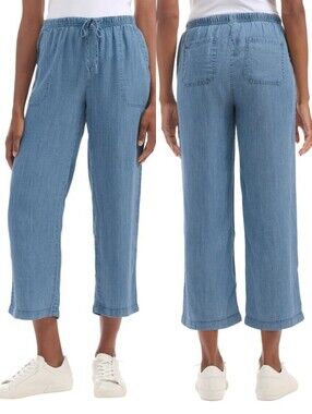 Splendid Pants Womens S Blue Chambray Pull On Wide Leg Crop Coastal Lagenlook